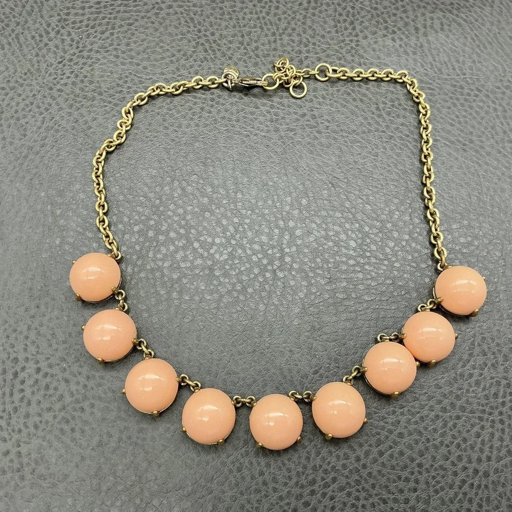 J. Crew Necklace Gold Tone Pink Round Bib Womens Statement Jewelry 18 Inch‎